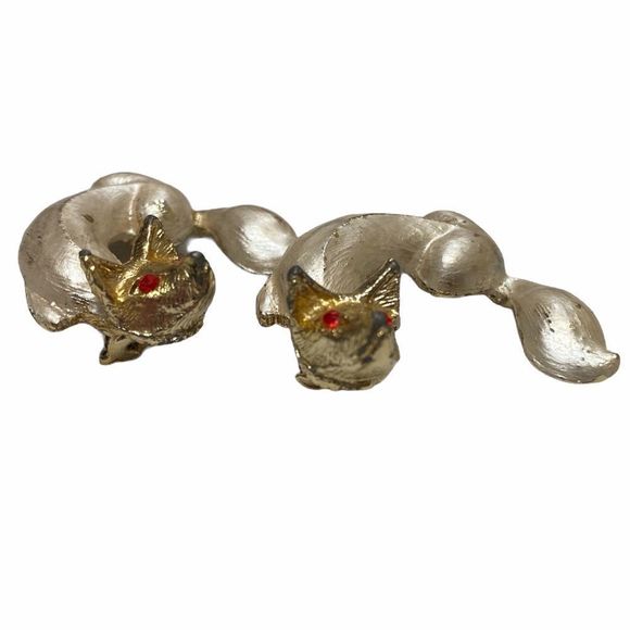 Vintage Enamel And Rhinestone Fox Pins (2) Brooches - Picture 5 of 16